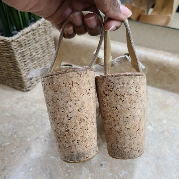 K. Jacques St. Tropez Womens Brown Leather Cork Wedge Sandals 39 Size 7.5 8 - Picture 8 of 11